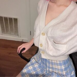 urban outfitters ivory cream white cropped cardigan drop shoulder